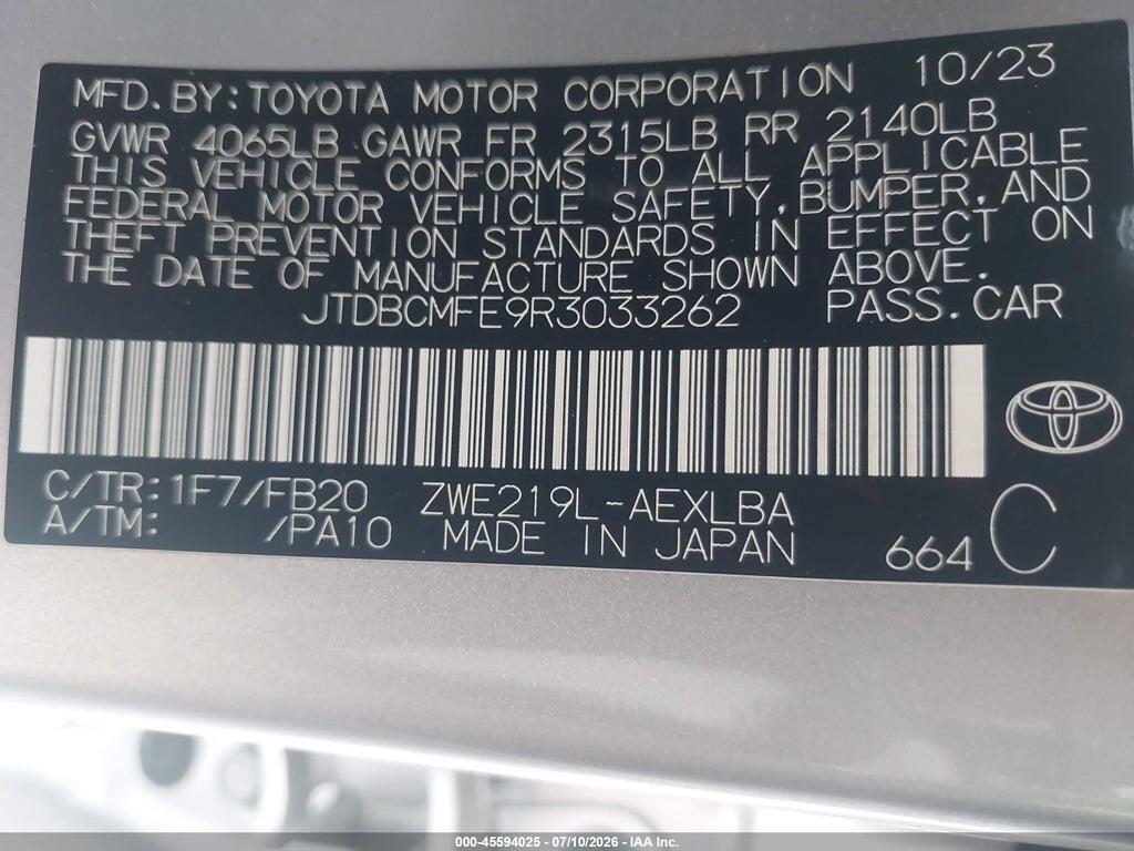 JTDBCMFE9R3033262 2024 TOYOTA COROLLA photo no. 9