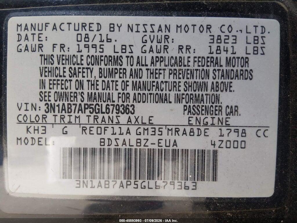 3N1AB7AP5GL679363 2016 NISSAN SENTRA photo no. 9