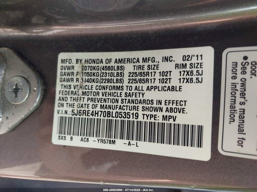 5J6RE4H70BL053519 2011 HONDA CR-V photo no. 9
