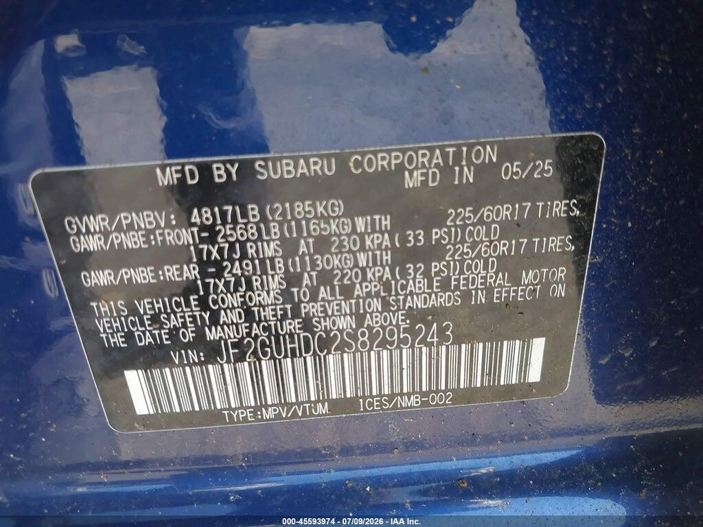 JF2GUHDC2S8295243 2025 SUBARU CROSSTREK photo no. 9