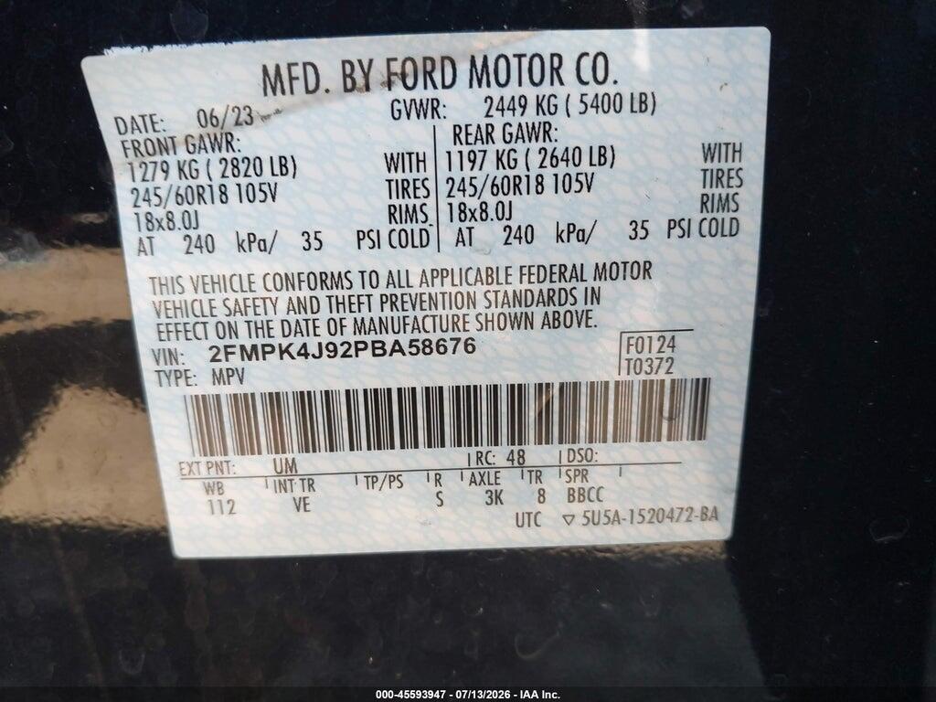 2FMPK4J92PBA58676 2023 FORD EDGE photo no. 9