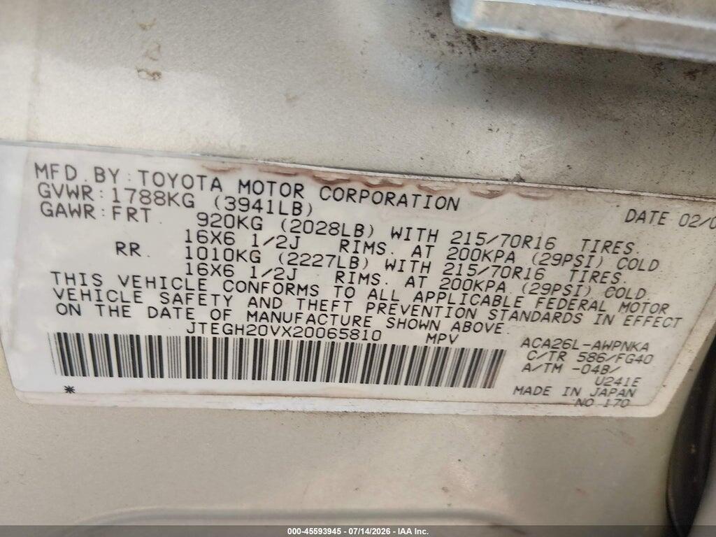 JTEGH20VX20065810 2002 TOYOTA RAV4 photo no. 9