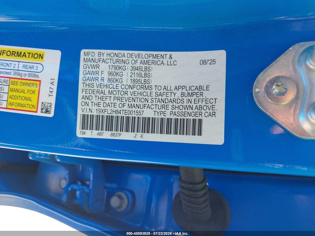 19XFL2H84TE001557 2026 HONDA CIVIC photo no. 9