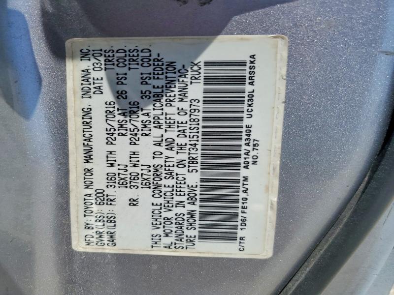5TBRT34151S187973 2001 TOYOTA TUNDRA photo no. 12