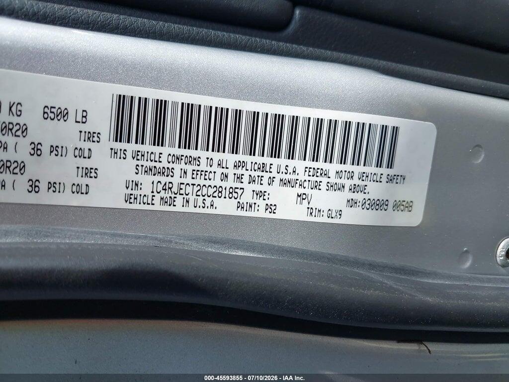 1C4RJECT2CC281857 2012 JEEP GRAND CHEROKEE photo no. 9