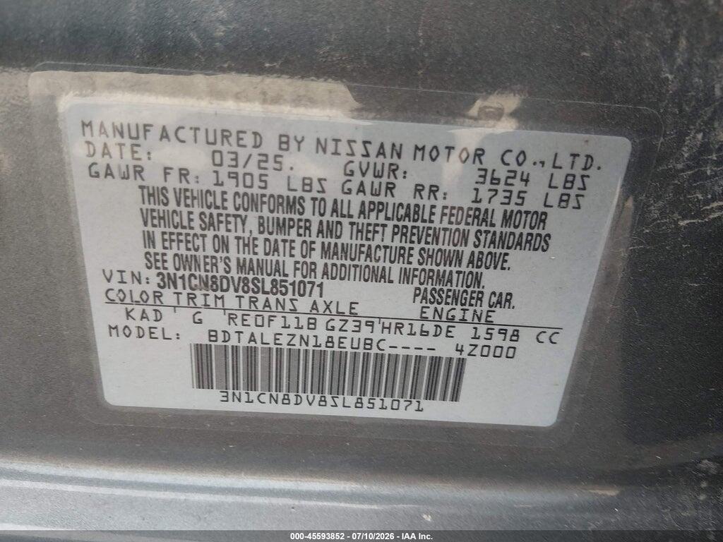 3N1CN8DV8SL851071 2025 NISSAN VERSA photo no. 9
