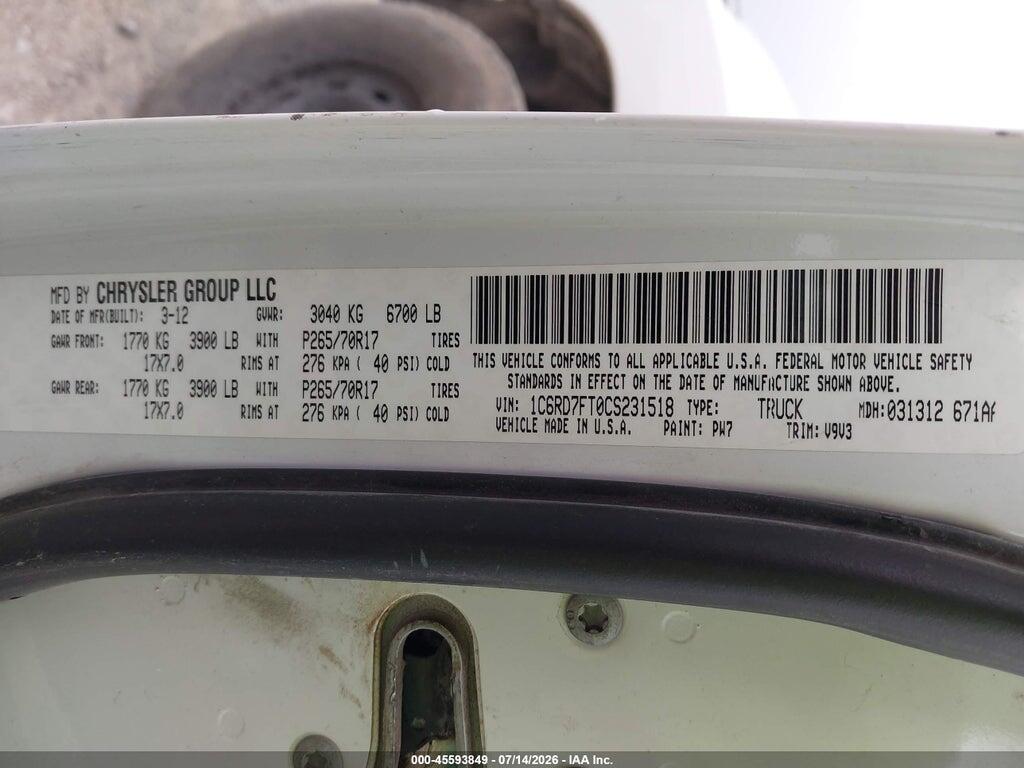 1C6RD7FT0CS231518 2012 RAM 1500 photo no. 9