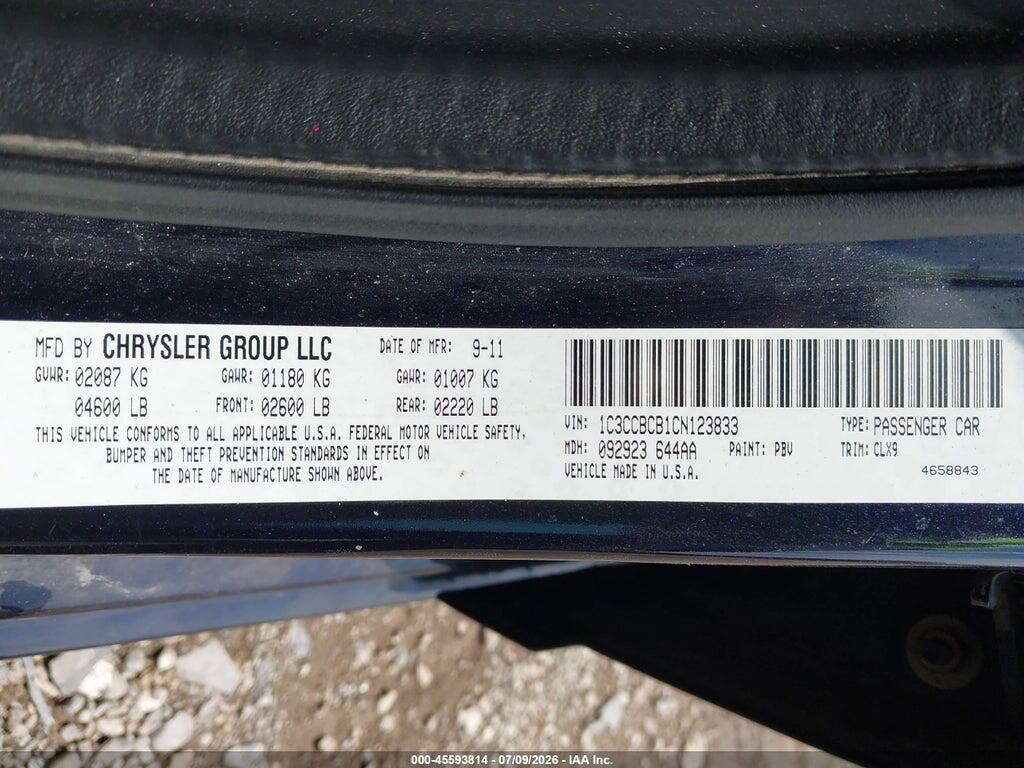 1C3CCBCB1CN123833 2012 CHRYSLER 200 photo no. 9