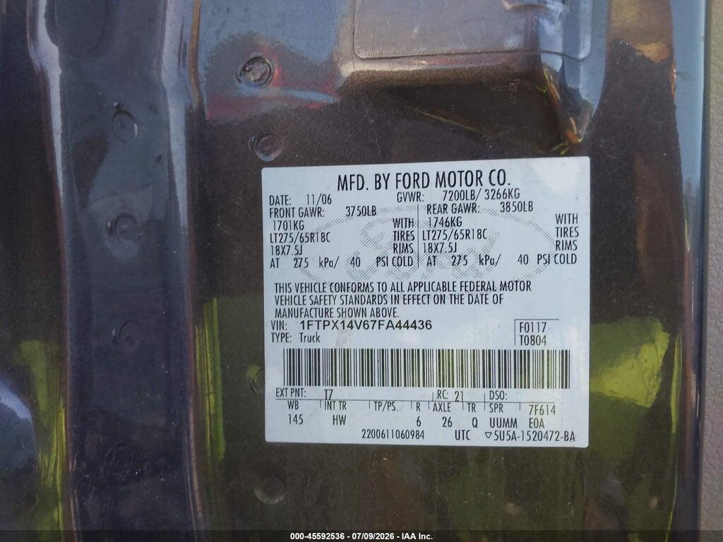 1FTPX14V67FA44436 2007 FORD F-150 photo no. 9