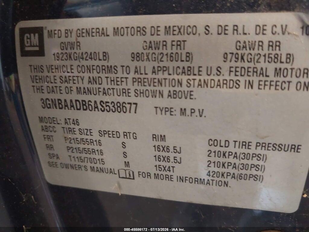 3GNBAADB6AS538677 2010 CHEVROLET HHR photo no. 9