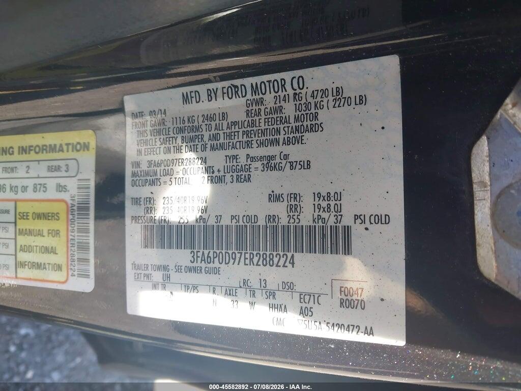 3FA6P0D97ER288224 2014 FORD FUSION photo no. 9