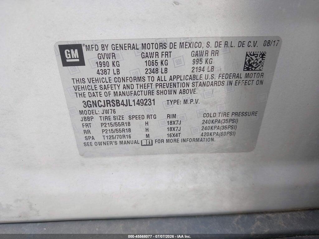 3GNCJRSB4JL149231 2018 CHEVROLET TRAX photo no. 9