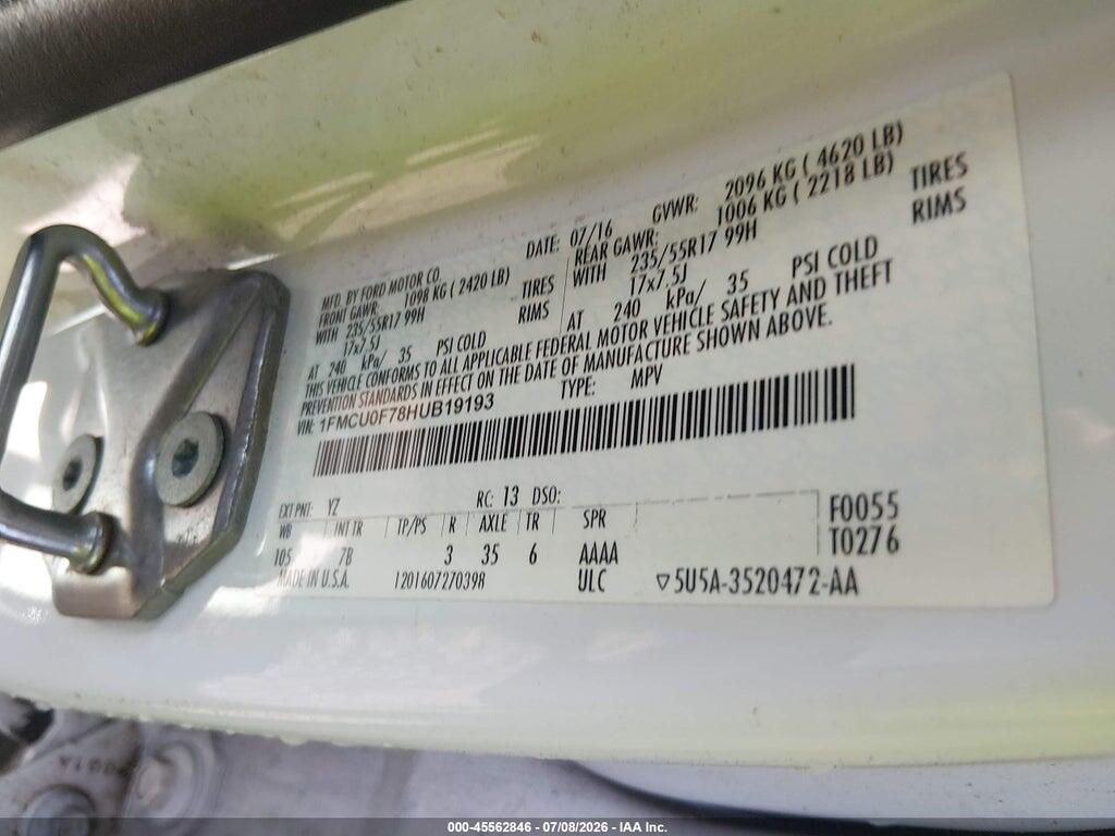 1FMCU0F78HUB19193 2017 FORD ESCAPE photo no. 9