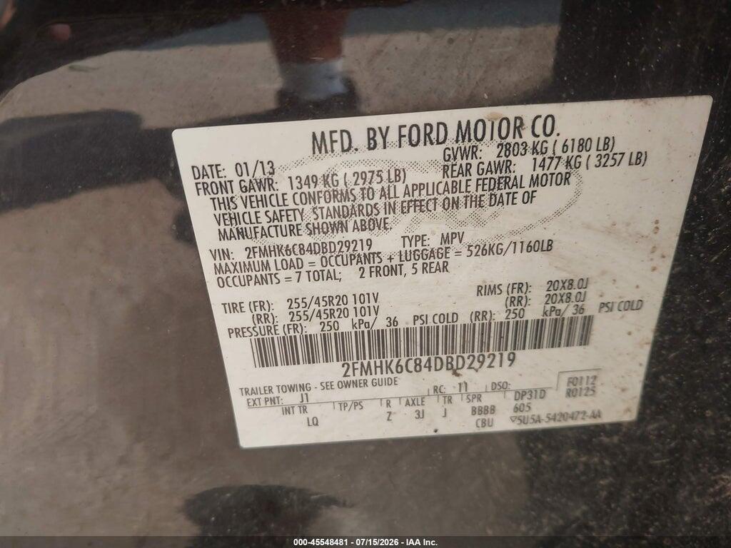 2FMHK6C84DBD29219 2013 FORD FLEX photo no. 9