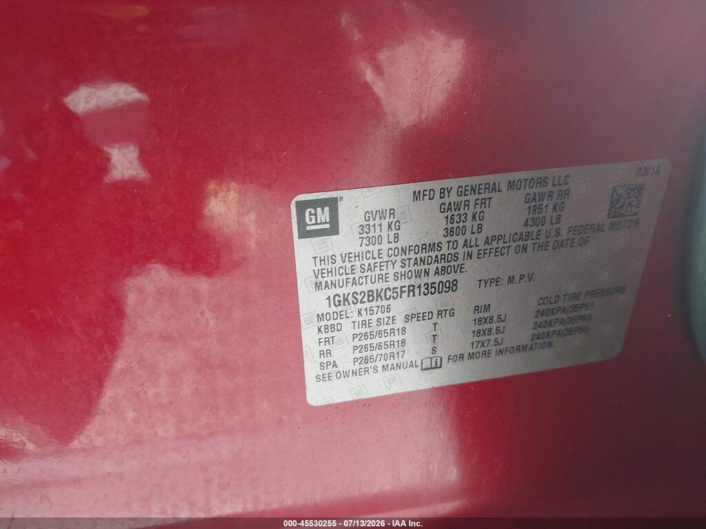 1GKS2BKC5FR135098 2015 GMC YUKON photo no. 9