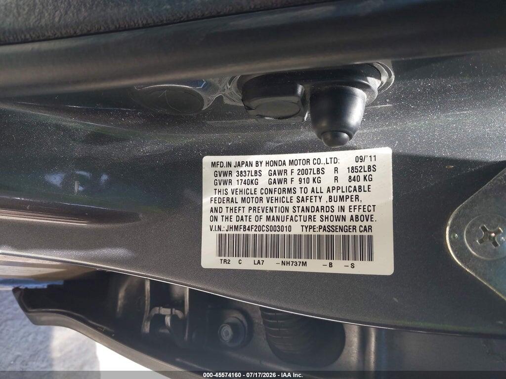 JHMFB4F20CS003010 2012 HONDA CIVIC HYBRID photo no. 9