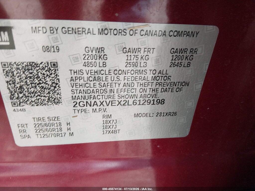 2GNAXVEX2L6129198 2020 CHEVROLET EQUINOX photo no. 9