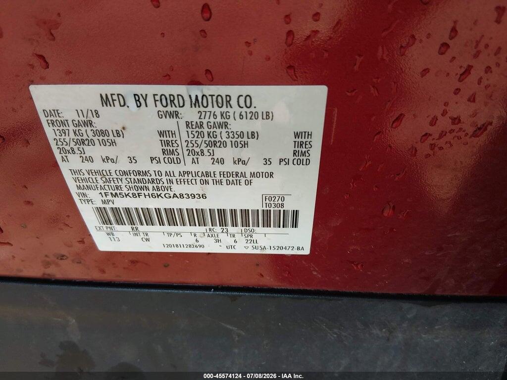 1FM5K8FH6KGA83936 2019 FORD EXPLORER photo no. 9