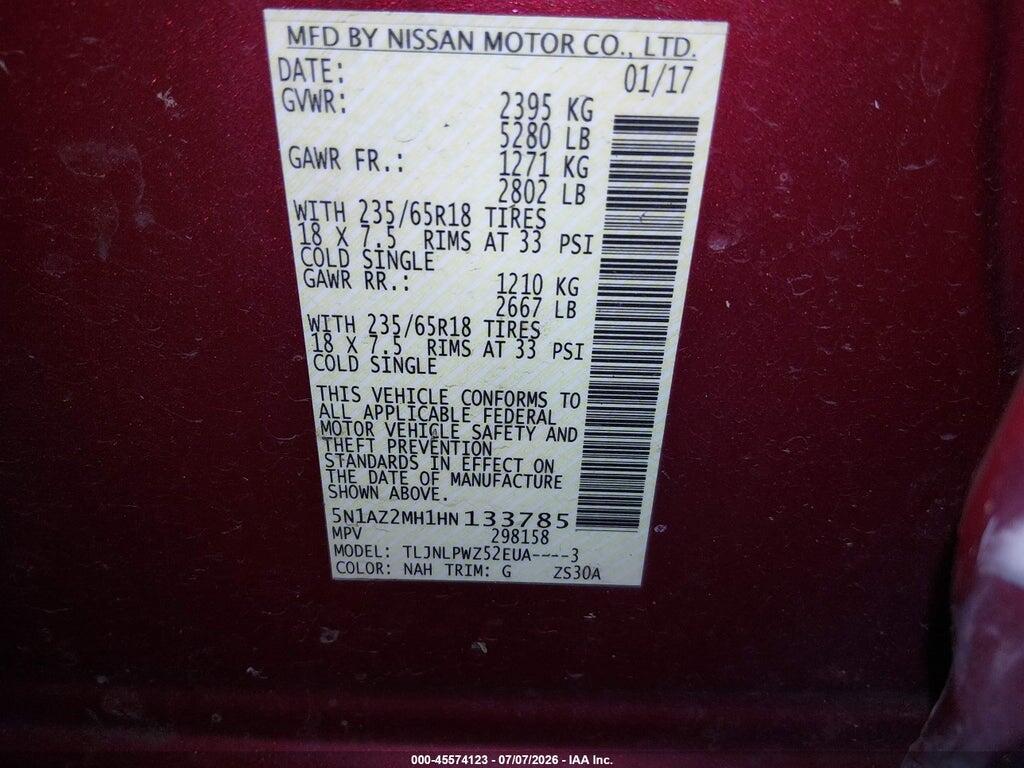 5N1AZ2MH1HN133785 2017 NISSAN MURANO photo no. 9