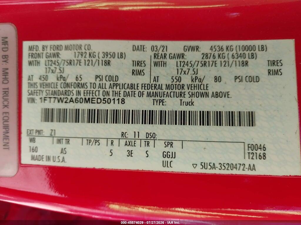 1FT7W2A60MED50118 2021 FORD F-250 photo no. 9