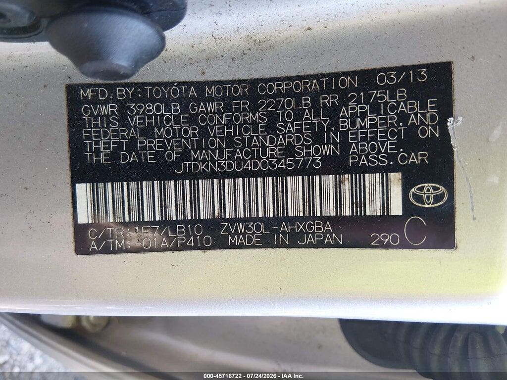 JTDKN3DU4D0345773 2013 TOYOTA PRIUS photo no. 9
