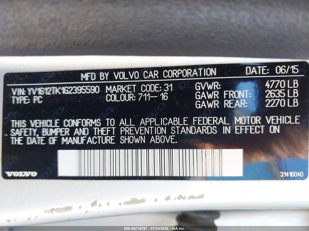 YV1612TK1G2395590 2016 VOLVO S60 photo no. 9