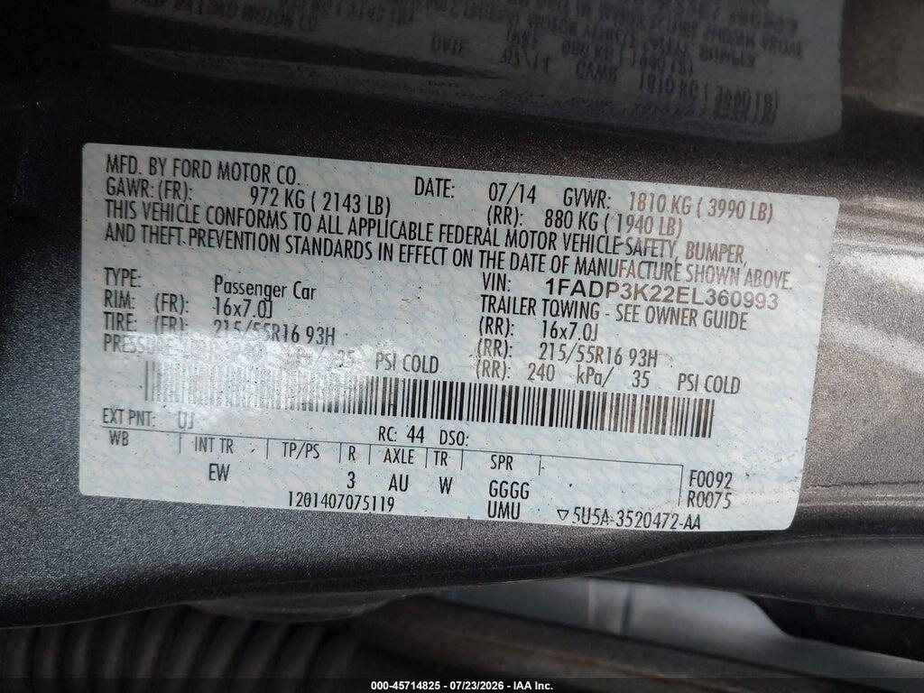 1FADP3K22EL360993 2014 FORD FOCUS photo no. 9
