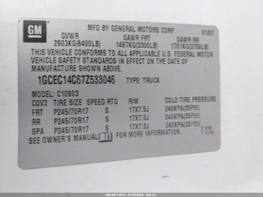 1GCEC14C67Z533046 2007 CHEVROLET SILVERADO 1500 photo no. 9
