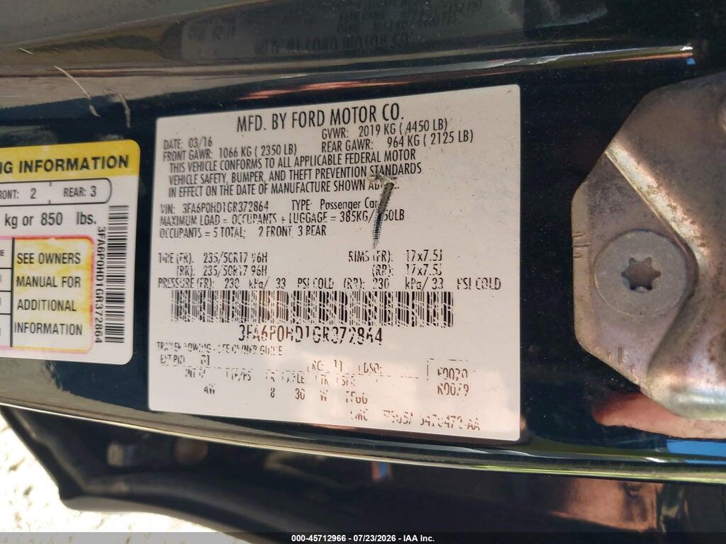 3FA6P0HD1GR372864 2016 FORD FUSION photo no. 9