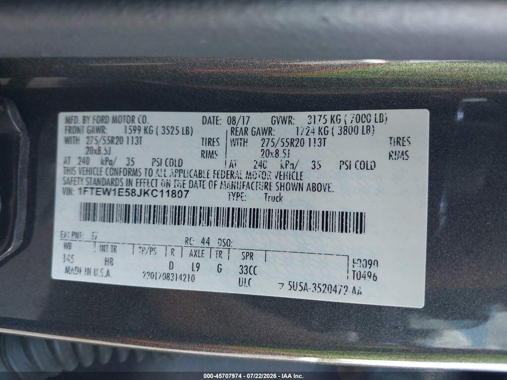 1FTEW1E58JKC11807 2018 FORD F-150 photo no. 9