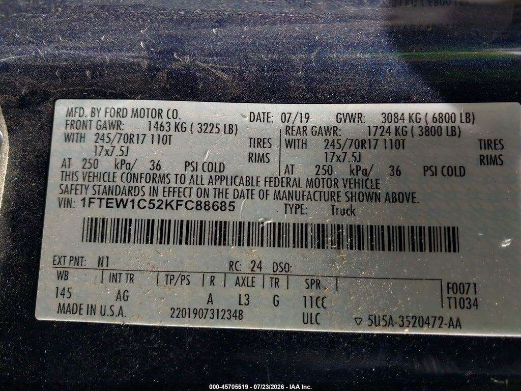 1FTEW1C52KFC88685 2019 FORD F-150 photo no. 9