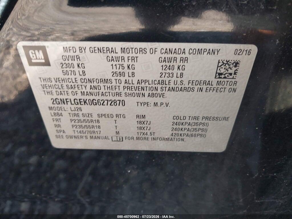 2GNFLGEK0G6272870 2016 CHEVROLET EQUINOX photo no. 9