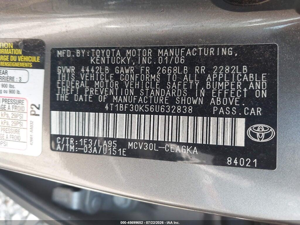4T1BF30K56U632838 2006 TOYOTA CAMRY photo no. 9