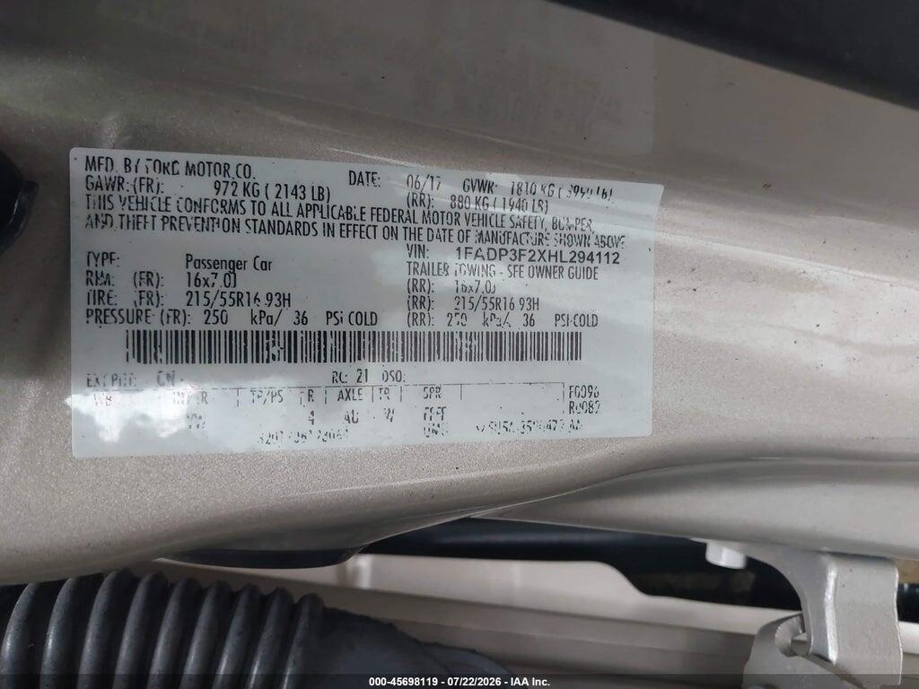 1FADP3F2XHL294112 2017 FORD FOCUS photo no. 9