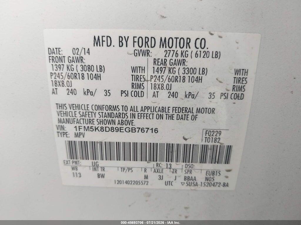 1FM5K8D89EGB76716 2014 FORD EXPLORER photo no. 9