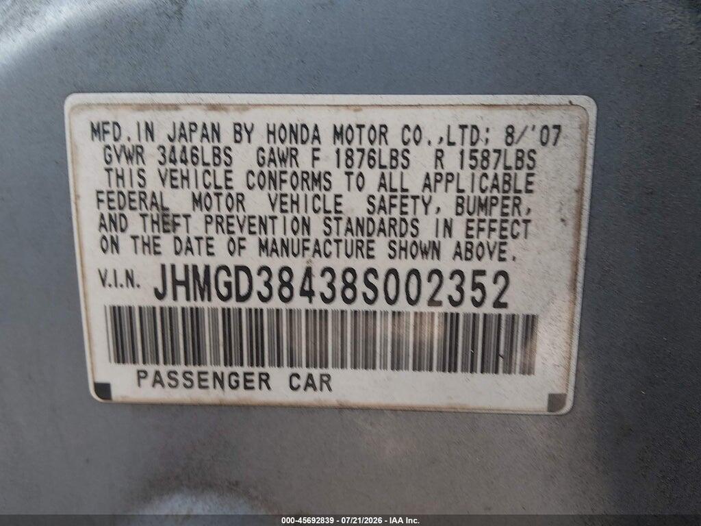JHMGD38438S002352 2008 HONDA FIT photo no. 9