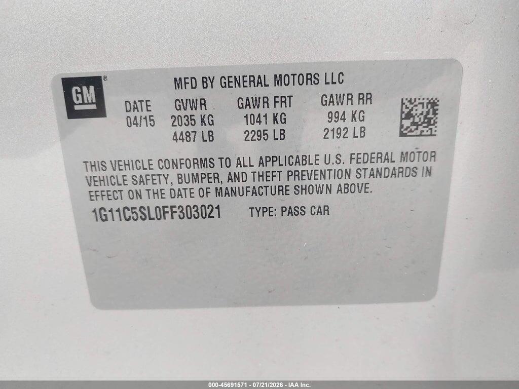 1G11C5SL0FF303021 2015 CHEVROLET MALIBU photo no. 9