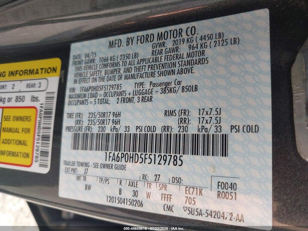1FA6P0HD5F5129785 2015 FORD FUSION photo no. 9