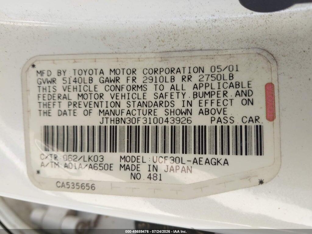 JTHBN30F310043926 2001 LEXUS LS 430 photo no. 9