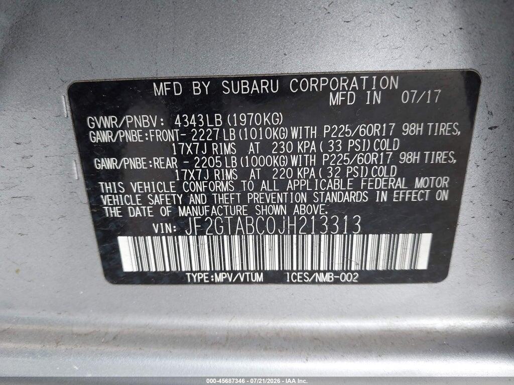 JF2GTABC0JH213313 2018 SUBARU CROSSTREK photo no. 9