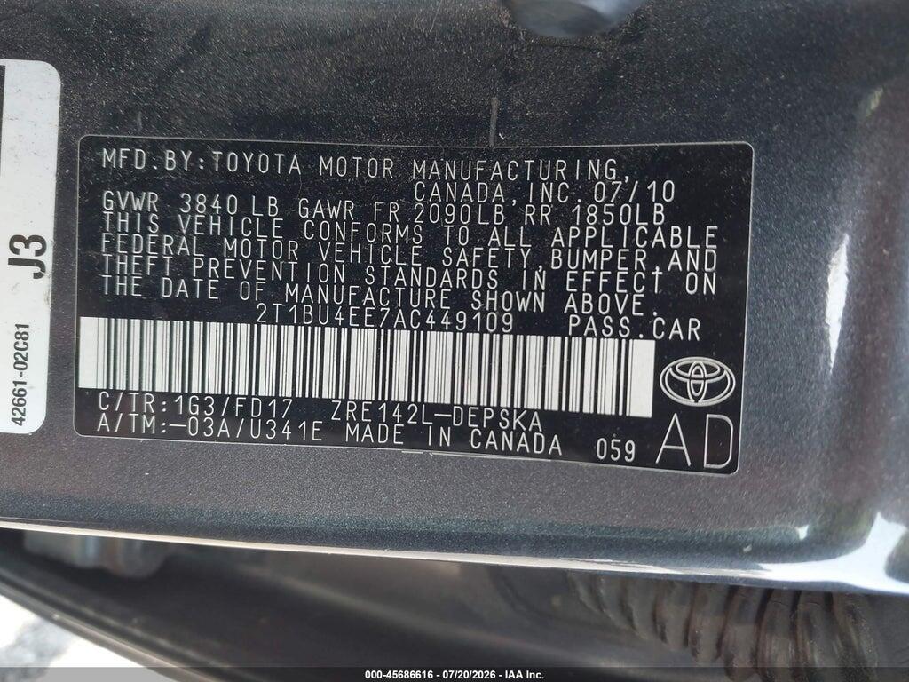 2T1BU4EE7AC449109 2010 TOYOTA COROLLA photo no. 9