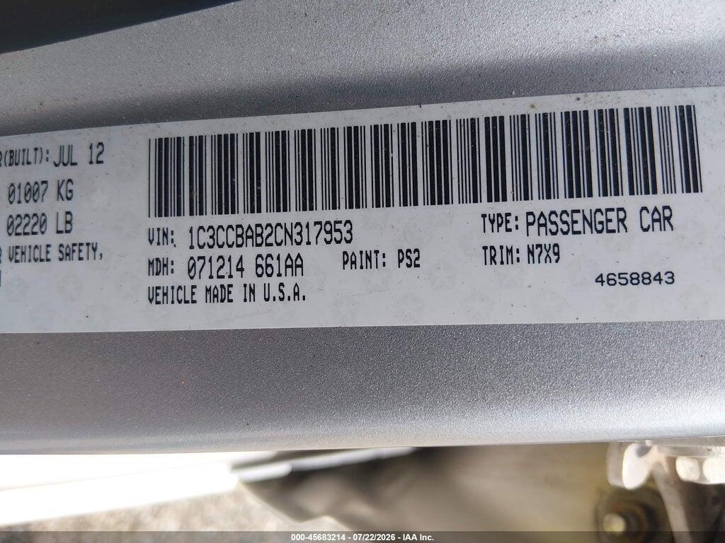 1C3CCBAB2CN317953 2012 CHRYSLER 200 photo no. 9