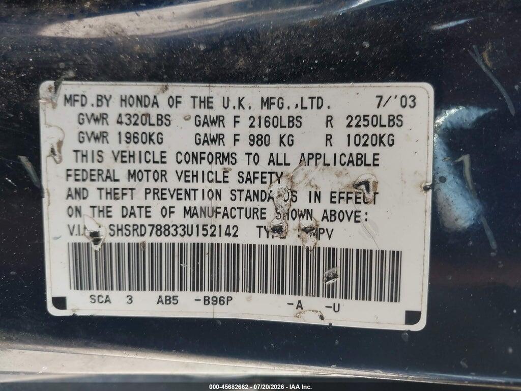 SHSRD78833U152142 2003 HONDA CR-V photo no. 9