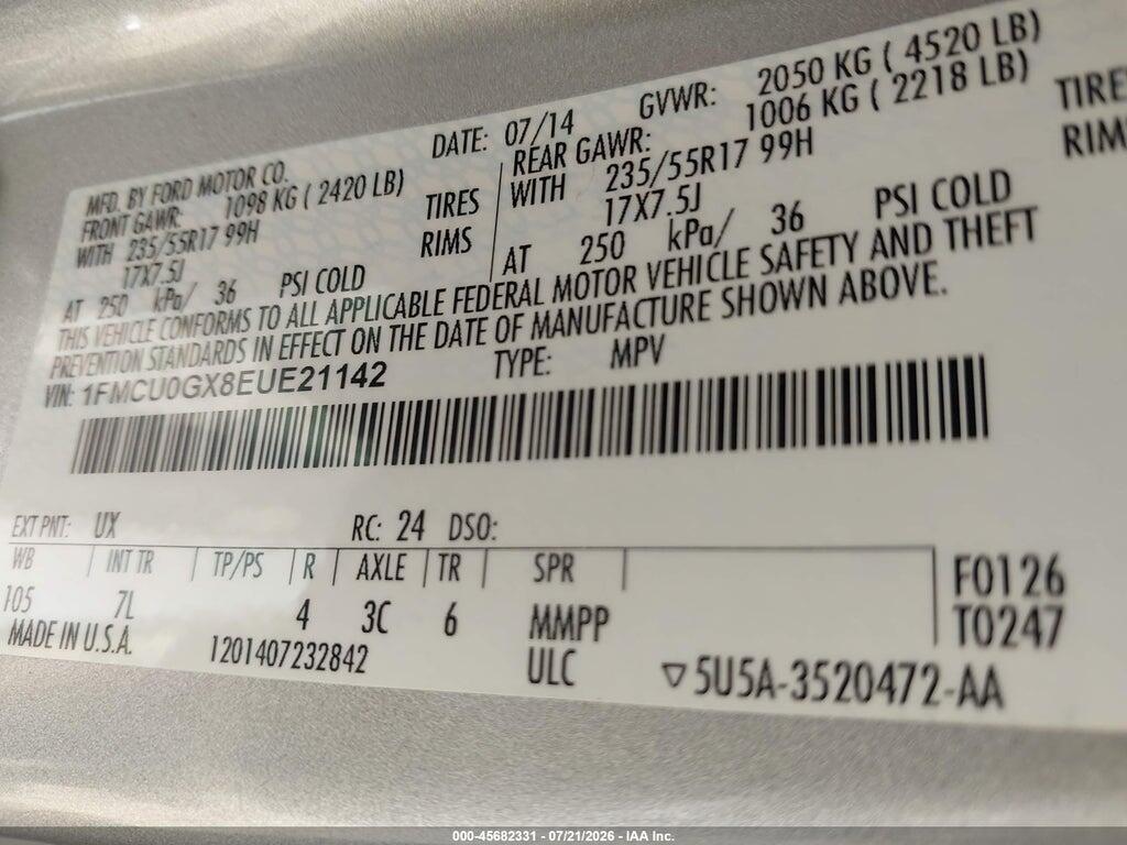 1FMCU0GX8EUE21142 2014 FORD ESCAPE photo no. 9