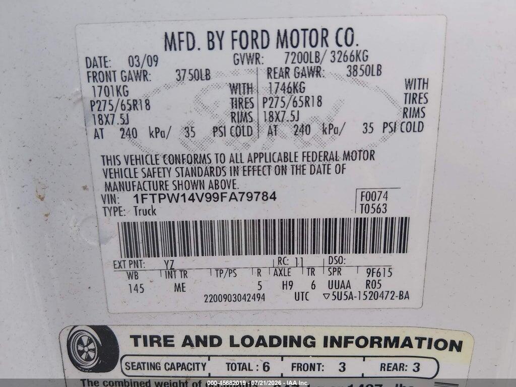 1FTPW14V99FA79784 2009 FORD F-150 photo no. 9