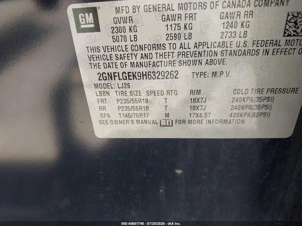 2GNFLGEK9H6329262 2017 CHEVROLET EQUINOX photo no. 9