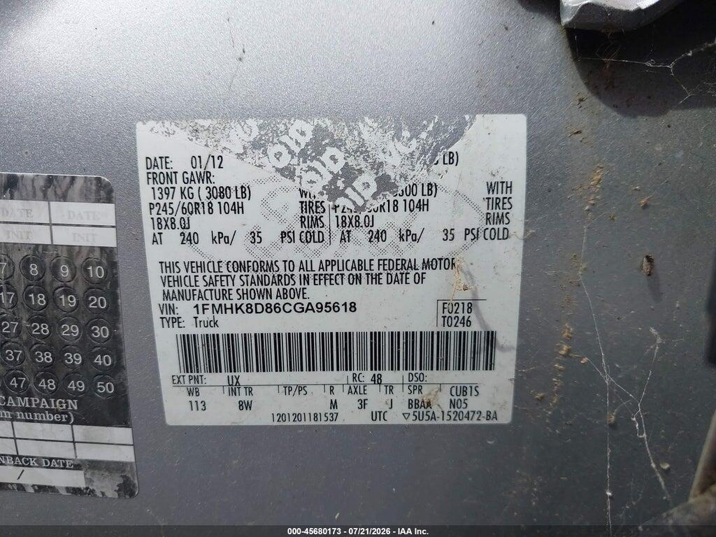1FMHK8D86CGA95618 2012 FORD EXPLORER photo no. 9