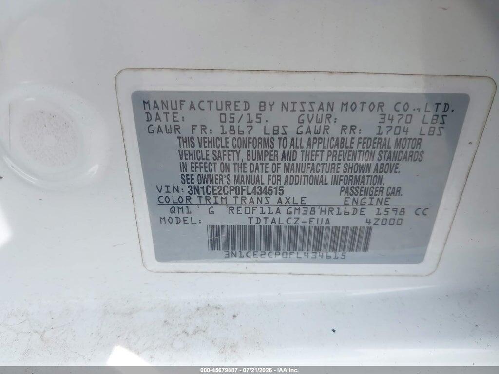 3N1CE2CP0FL434615 2015 NISSAN VERSA NOTE photo no. 9
