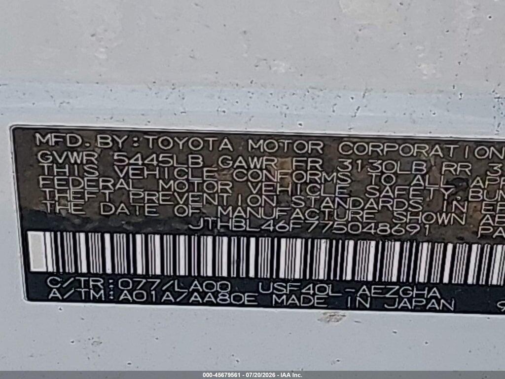JTHBL46F775048691 2007 LEXUS LS 460 photo no. 9