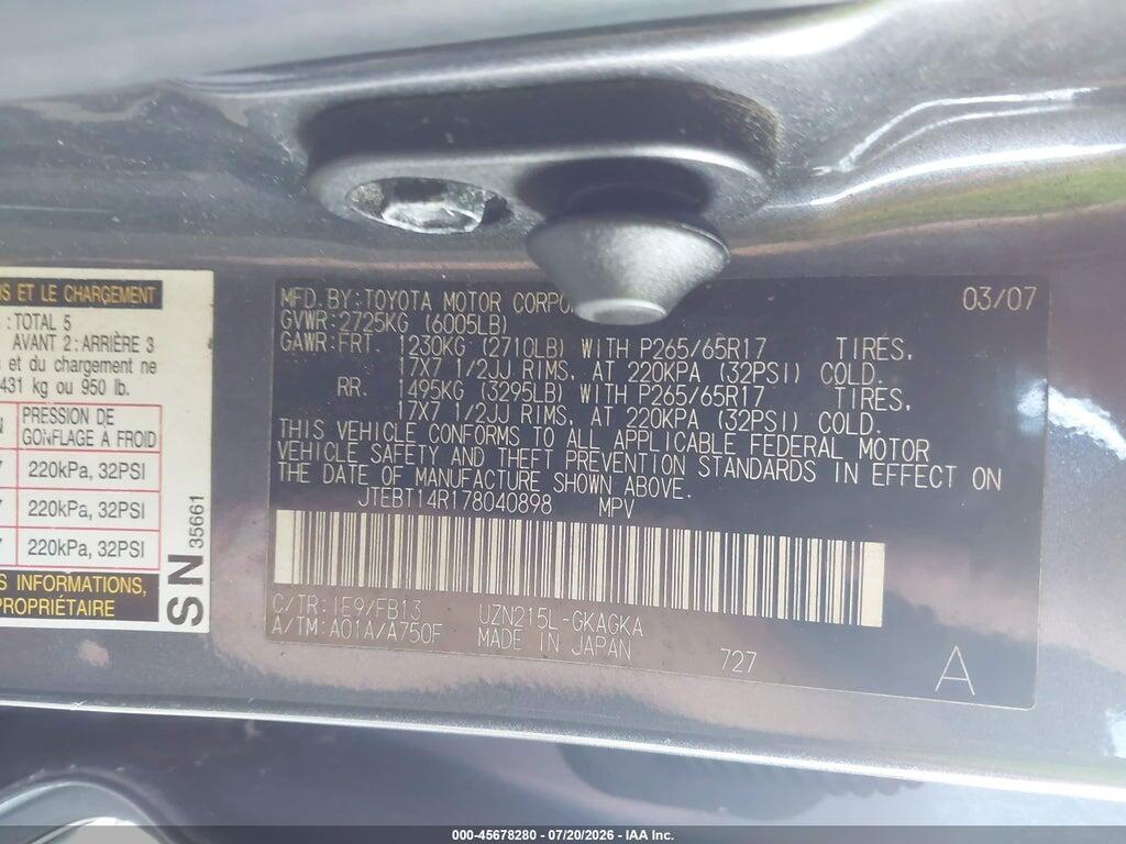JTEBT14R178040898 2007 TOYOTA 4RUNNER photo no. 9
